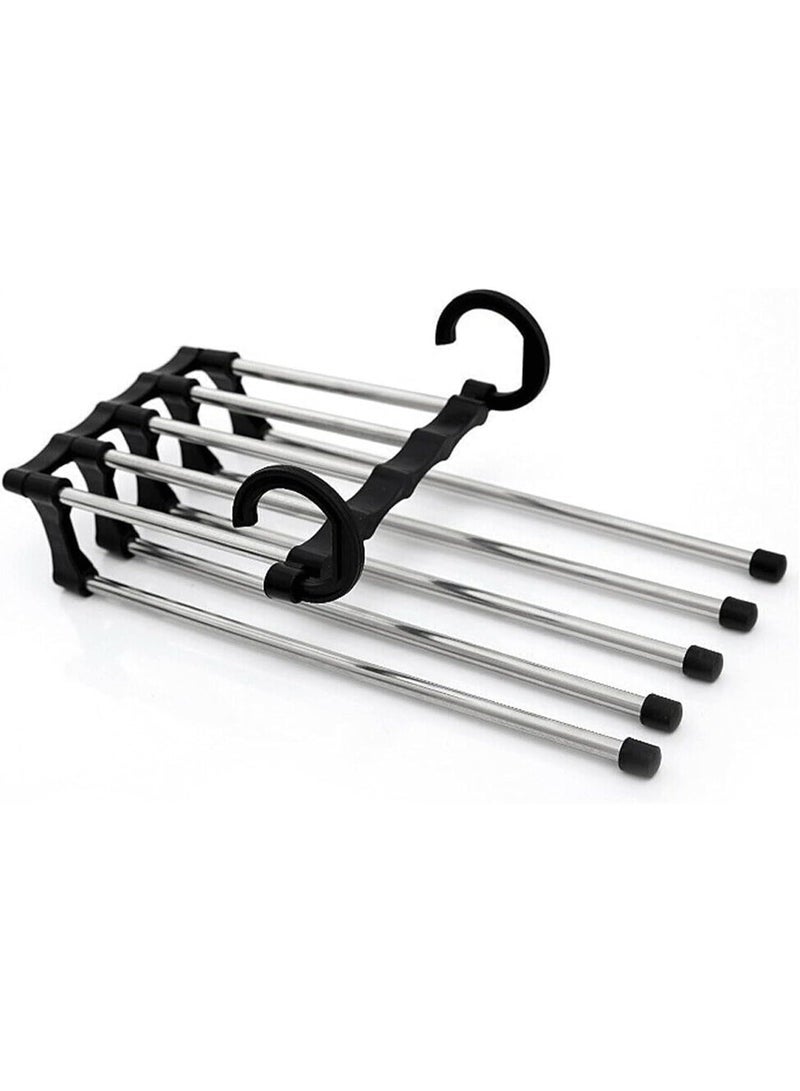5 in 1 Foldable Stainless Steel Hanger, Magic Multi-Purpose Closet Organizer for Space Saving Storage of Pants, Scarves, Ties and Belts - Image 1