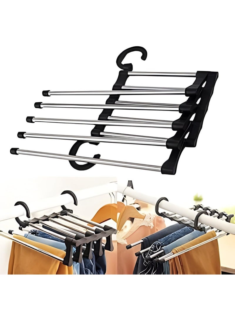 5 in 1 Foldable Stainless Steel Hanger, Magic Multi-Purpose Closet Organizer for Space Saving Storage of Pants, Scarves, Ties and Belts - Image 3