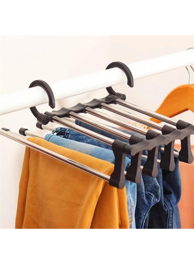 5 in 1 Foldable Stainless Steel Hanger, Magic Multi-Purpose Closet Organizer for Space Saving Storage of Pants, Scarves, Ties and Belts - Image 2