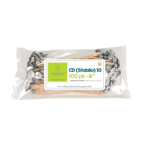 Direct Candle Supply - Slow Burn Cotton Pre-Waxed Wicks - CD Wick 10 for Candle Making - 100 Pack, White - Image 1