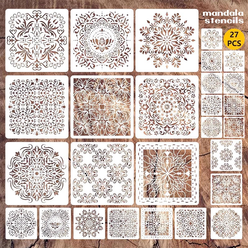 Mandala Stenils for Painting on Wood 27Pcs Mandala Stencils for Crafts Small Large Pattern Plastic Reusable Rangoli Stencils for DIY Projects Home Decor