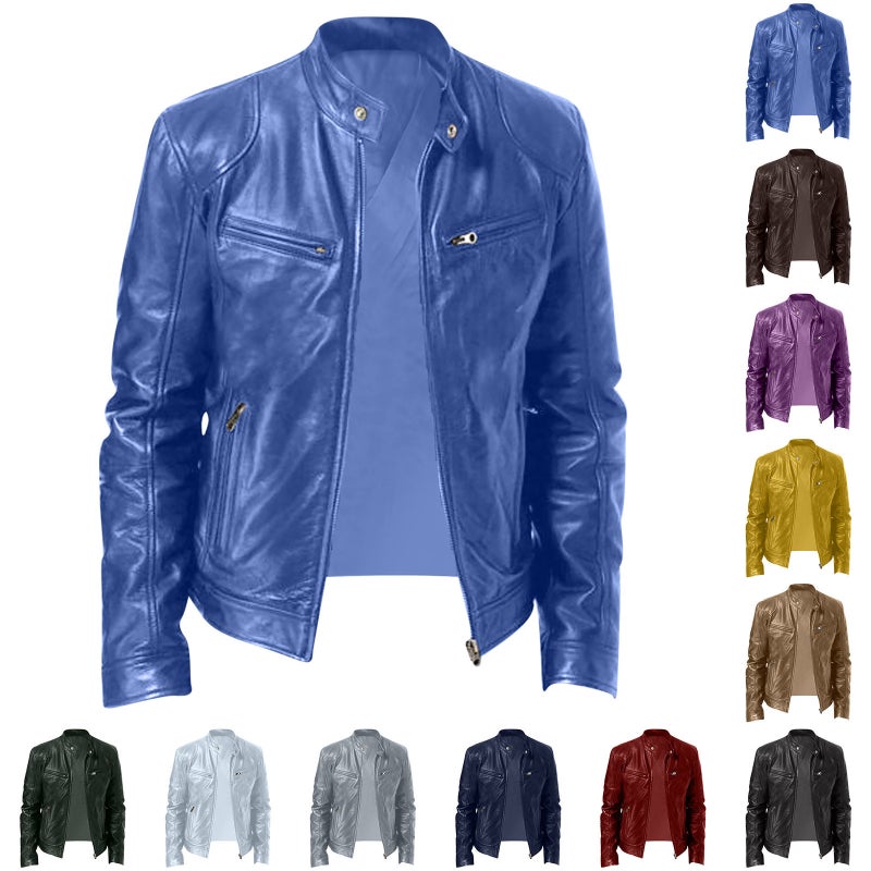 Men'S Leather Jacket Men'S Youth Stand Collar Punk Men'S Motorcycle Leather Jacket Sy31-Tep55