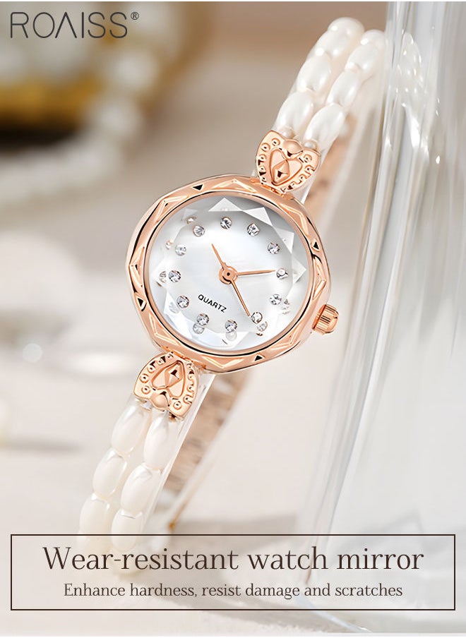 roaiss - Women's Long Pearl Strap Quartz Watch Analog Display Round Dial with Rhinestones Decoration Waterproof Bracelet Wristwatch as Gift for Women - Image 1
