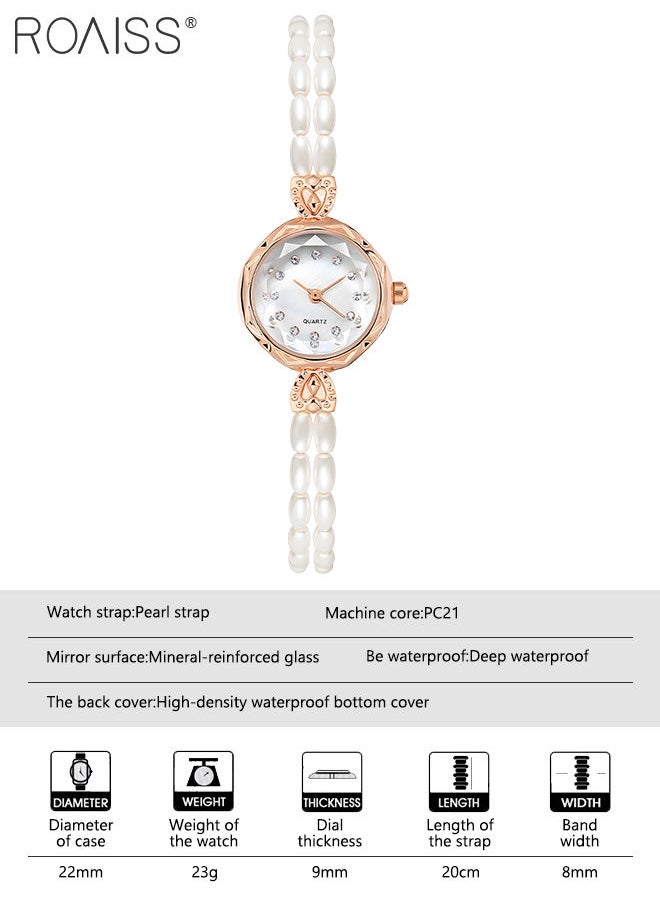 roaiss - Women's Long Pearl Strap Quartz Watch Analog Display Round Dial with Rhinestones Decoration Waterproof Bracelet Wristwatch as Gift for Women - Image 1