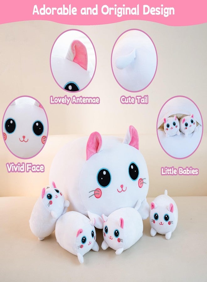 Gudisi Cat Plush Stuffed Animals with 4 Kitties Plushies,16" Soft Jumbo Pillow Gifts for Kids Him Her Girlfriend Boyfriend - Image 3