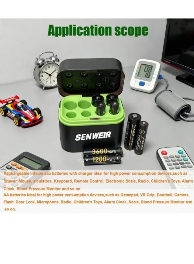SEN WEIR Rechargeable 4 AA and 4 AAA Batteries Lithium with Charger, Home Battery,8 Pack 1.5 V Triple A Double A Batteries Rechargeable, Long Lasting Lithium Battery with Integrated Charging Storage Box(4AAA+4AA) - Image 3