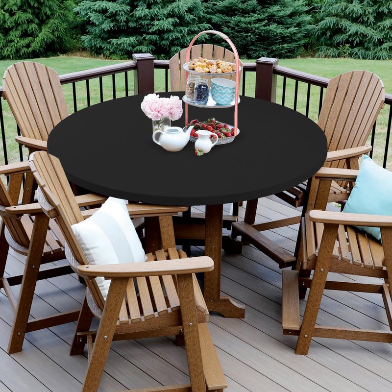 Enjoyidea Fitted Round Table Covers 48 Inch-4 Pack Black Elastic Spandex Table Cloth-Small Stretch Folding Circle Tablecloths Topper Cap for Kitchen Dining Commercial Party Picnic Event Banquet Tables - Image 2