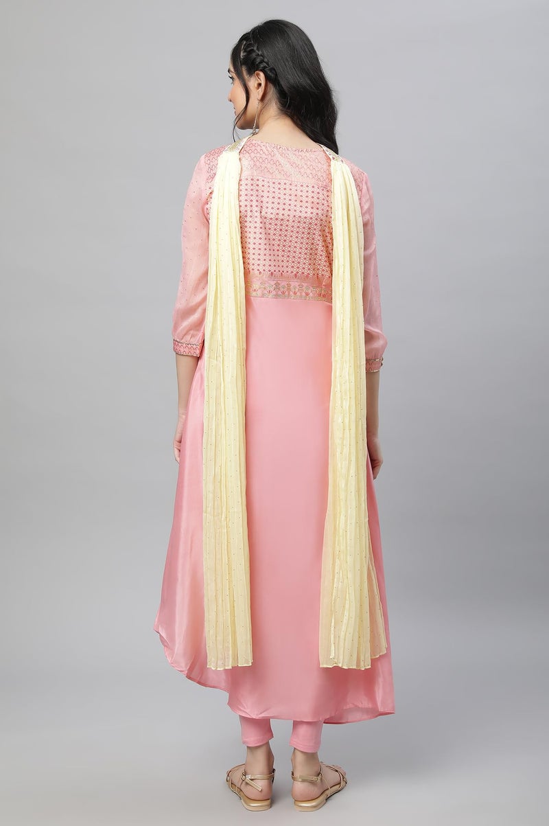 Aurelia Pink Floral Printed Foil Sequin Kurta Dupatta Bottomwear - Image 4