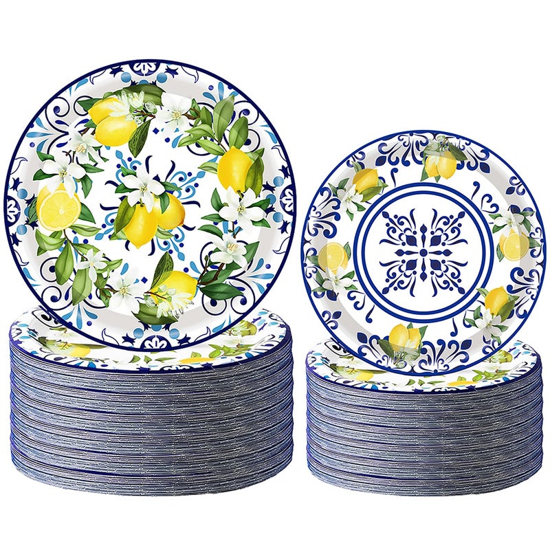 100pcs Capri Lemon Party Plates  Blue  Yellow Lemon Theme Decorations 9  7 Plates