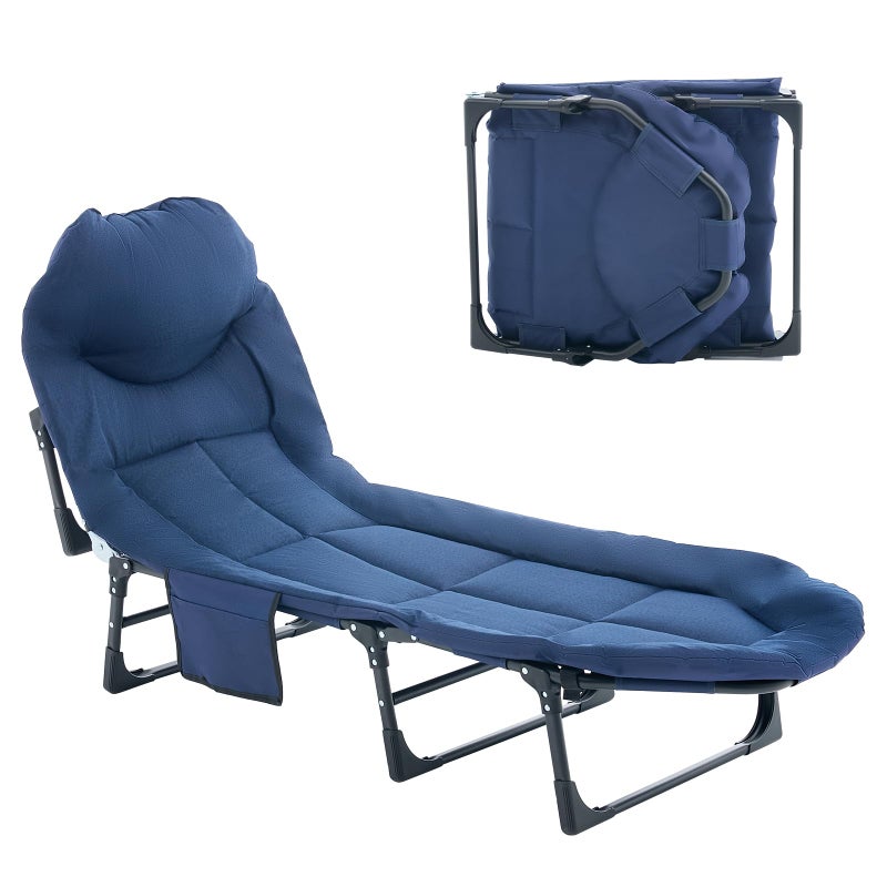 DUMOS Camping Cot for Adults, Adjustable Folding Camping Bed with Mattress, 6 Angle Foldable Camping Bed for Camp, Office, Outdoor, Lightweight Camping Cot with Carry Bag, Supports 450 lbs (Blue) - Image 1