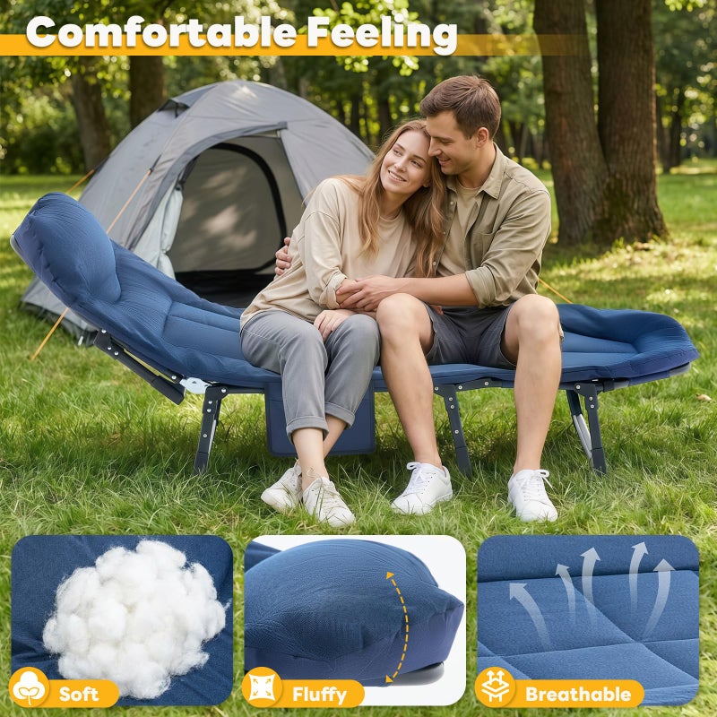 DUMOS Camping Cot for Adults, Adjustable Folding Camping Bed with Mattress, 6 Angle Foldable Camping Bed for Camp, Office, Outdoor, Lightweight Camping Cot with Carry Bag, Supports 450 lbs (Blue) - Image 3