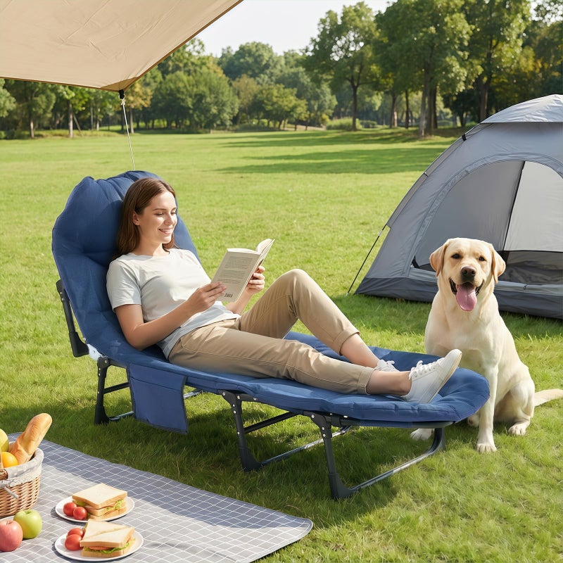 DUMOS Camping Cot for Adults, Adjustable Folding Camping Bed with Mattress, 6 Angle Foldable Camping Bed for Camp, Office, Outdoor, Lightweight Camping Cot with Carry Bag, Supports 450 lbs (Blue) - Image 2