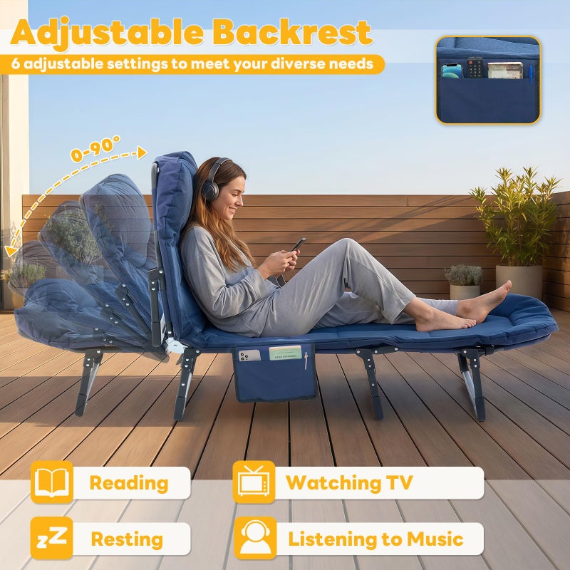 DUMOS Camping Cot for Adults, Adjustable Folding Camping Bed with Mattress, 6 Angle Foldable Camping Bed for Camp, Office, Outdoor, Lightweight Camping Cot with Carry Bag, Supports 450 lbs (Blue) - Image 4
