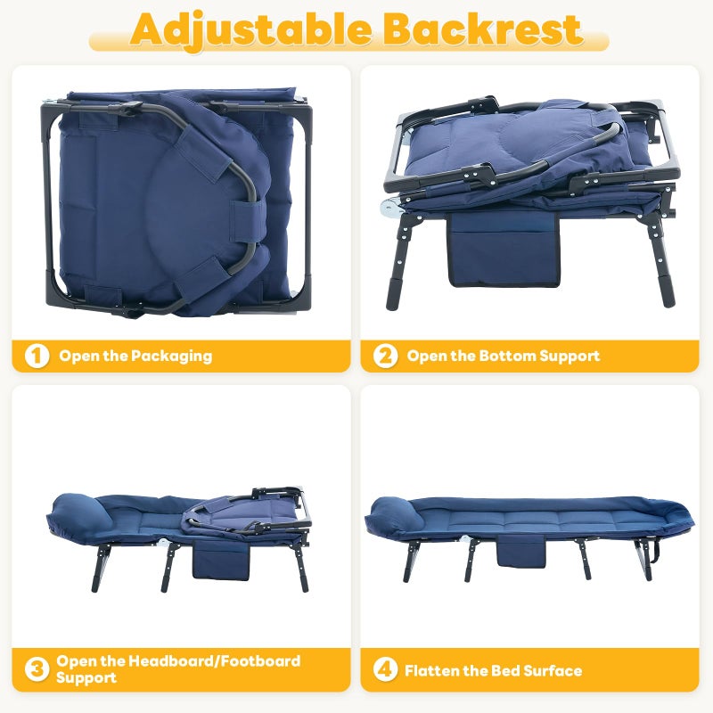 DUMOS Camping Cot for Adults, Adjustable Folding Camping Bed with Mattress, 6 Angle Foldable Camping Bed for Camp, Office, Outdoor, Lightweight Camping Cot with Carry Bag, Supports 450 lbs (Blue) - Image 5