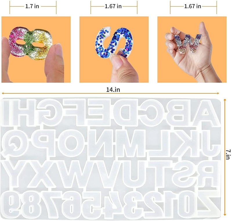 KIRA Store Box Silicone Deepen Letter Molds for Resin, Backward Resin Casting Big Alphabet Number Molds, Reusable Epoxy Molds for DIY Keychain Pendant Earring Chololate Cake (Alphabet Mold with Hole) - Image 3