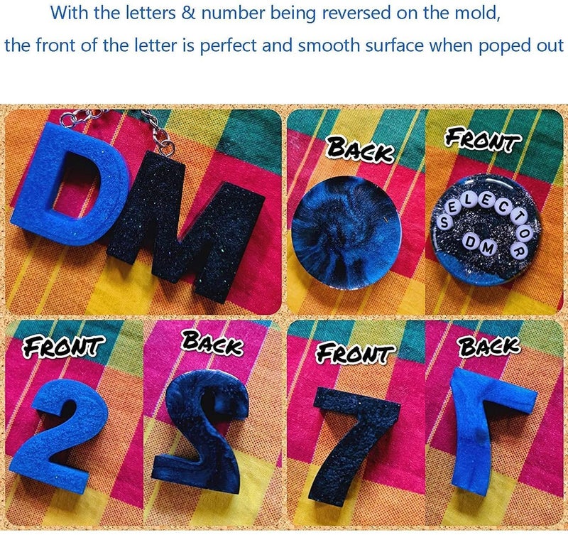 KIRA Store Box Silicone Deepen Letter Molds for Resin, Backward Resin Casting Big Alphabet Number Molds, Reusable Epoxy Molds for DIY Keychain Pendant Earring Chololate Cake (Alphabet Mold with Hole) - Image 5