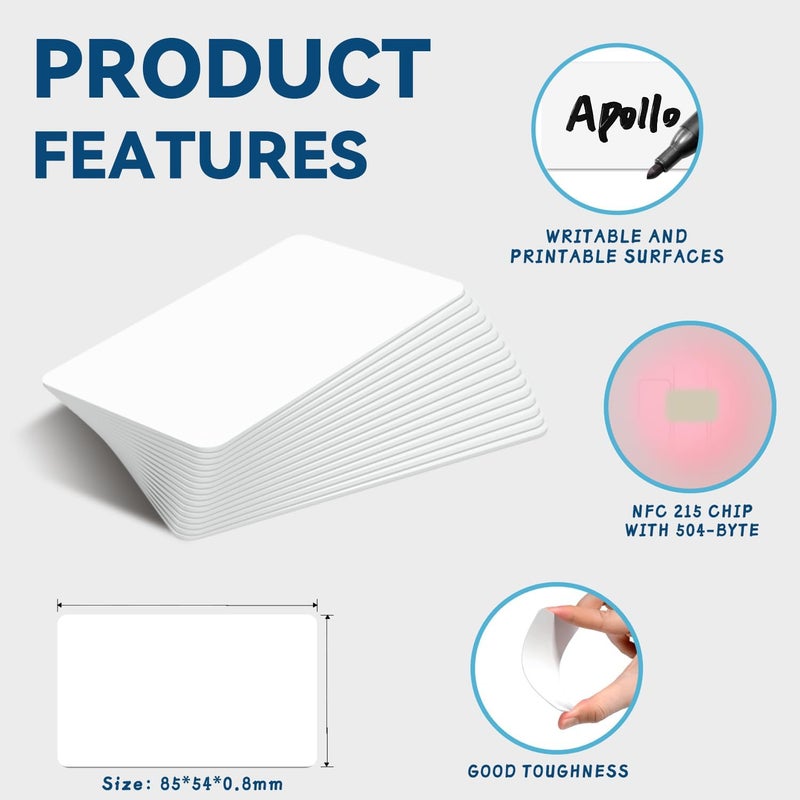 Timeskey NFC علامة NFC 10 قطع بطاقة PVC قابلة للطباعة بالحبر NTAG215، متوافقة مع طابعات Epson وCanon الحبرية، الطباعة على الوجهين، بحجم بطاقة الائتمان، متوافقة مع Amiibo وTagMo من TimesKey - Image 2