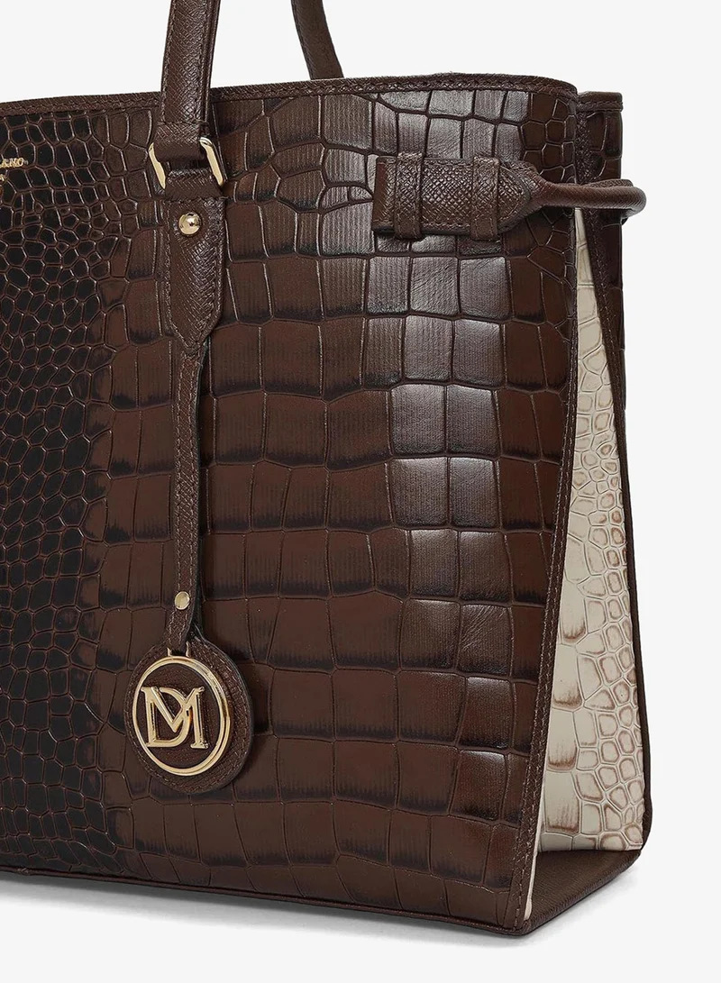 دا ميلانو حقيبة يد متوسطة جلد تمساح بلون الجوز