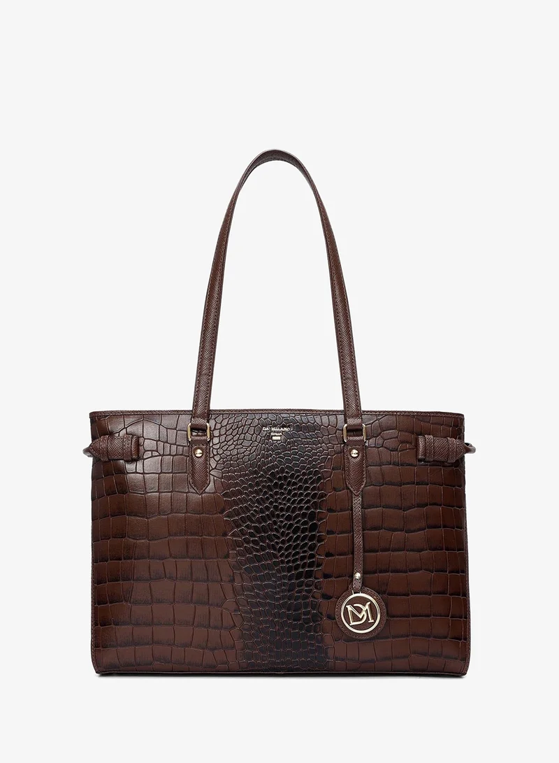 دا ميلانو حقيبة يد متوسطة جلد تمساح بلون الجوز
