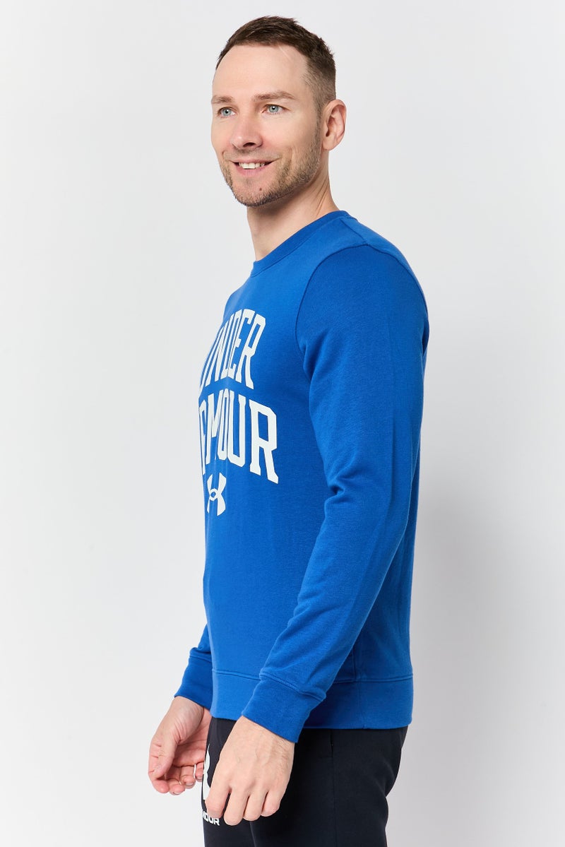 UNDER ARMOUR سويت شيرت رجالي فضفاض بأكمام طويلة للخارج، أزرق - Image 3