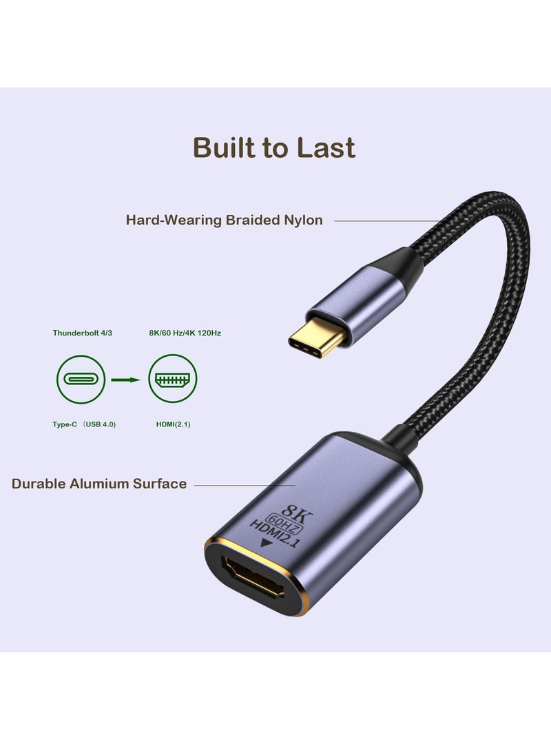Y&D SYOSI, USB C to HDMI Adapter, 8K@60Hz, Type 2.1 Compatible for MacBook, iPad Pro, Galaxy and More, USB4.0, Thunderbolt Devices  - Image 2