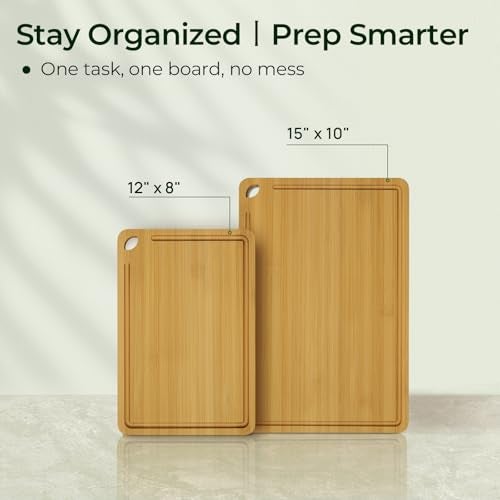 Keechee Chopping Board 2-Pcs Natural Bamboo Cutting Board With Juice Channels & Knife-Friendly Finish For Versatile Kitchen Use, Ideal Charcuterie & Chopping Multi-Use - Image 4