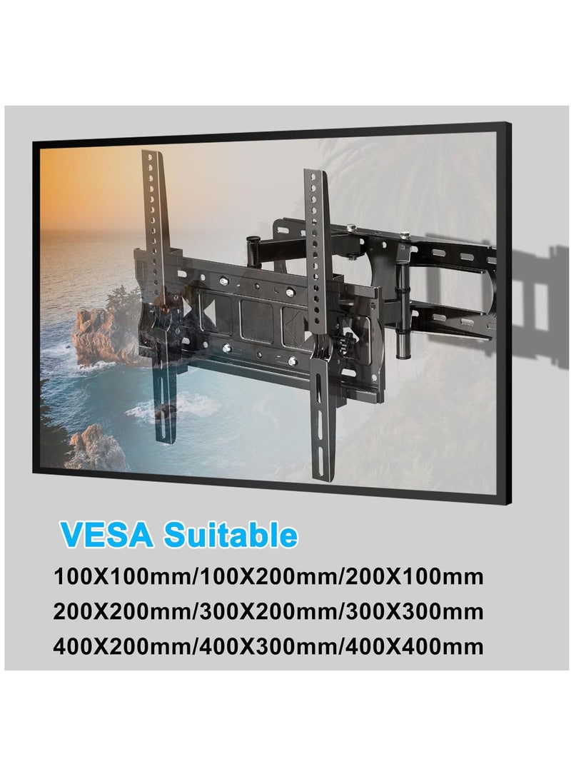 فلاشهوك حامل حائطي متين للتلفزيونات مقاس 26-65 بوصة، يدور بزاوية 360 درجة مع امتداد 80-360 مم، ذراع مفصلي كامل الحركة مع حمولة قصوى 30 كجم، مقاس 400 × 400 مم، إمالة ±15 درجة، تصميم فولاذي بستة أذرع - Image 3