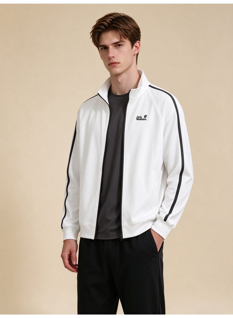 Jack Wolfskin Unisex Stand-up Collar Full-Zip Jacket with Stripes, White - Image 2