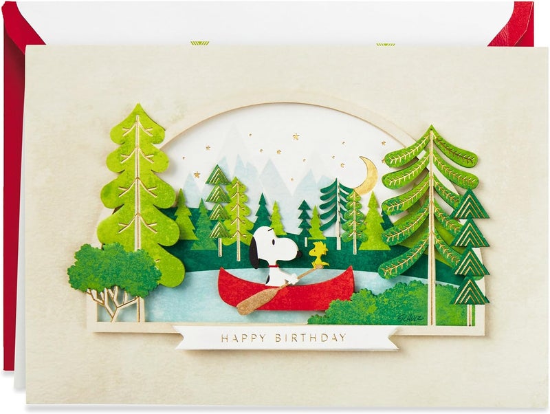 Hallmark Signature Peanuts Birthday Card featuring Snoopy in a Canoe - Image 1