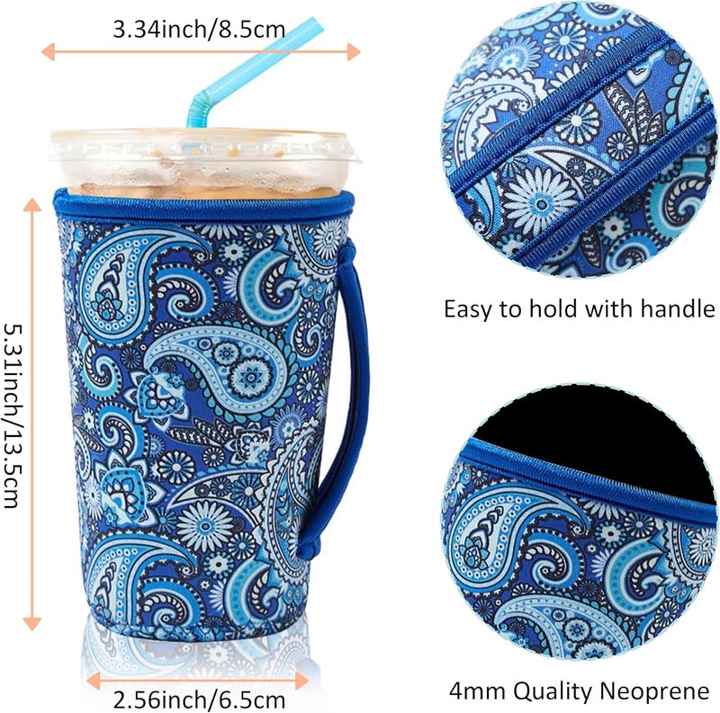 4 Pack Iced Coffee Sleeve,reusable Neoprene Cup Sleeves Suitable For Beverage Sleeves For Hot And Cold Coffee Or Ice Drink Coffee cup sleeve for Starbucks coffee cup (Paisley 20-24 OZ) - Image 4