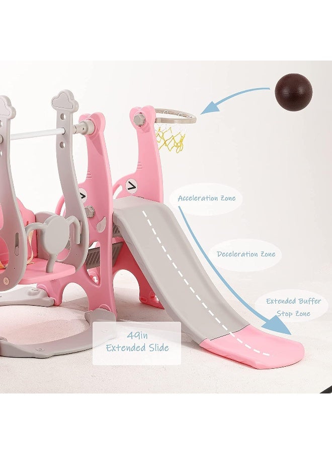 Rainbow Toys مجموعة ألعاب RBW TOYS Slide للأطفال 3 في 1 هيكل لعب خارجي زلاجة عملاقة وأرجوحة مع لعبة كرة السلة - Image 4