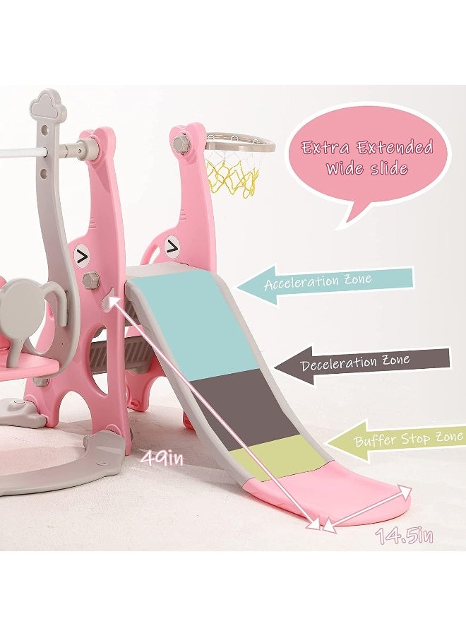 Rainbow Toys مجموعة ألعاب RBW TOYS Slide للأطفال 3 في 1 هيكل لعب خارجي زلاجة عملاقة وأرجوحة مع لعبة كرة السلة - Image 3