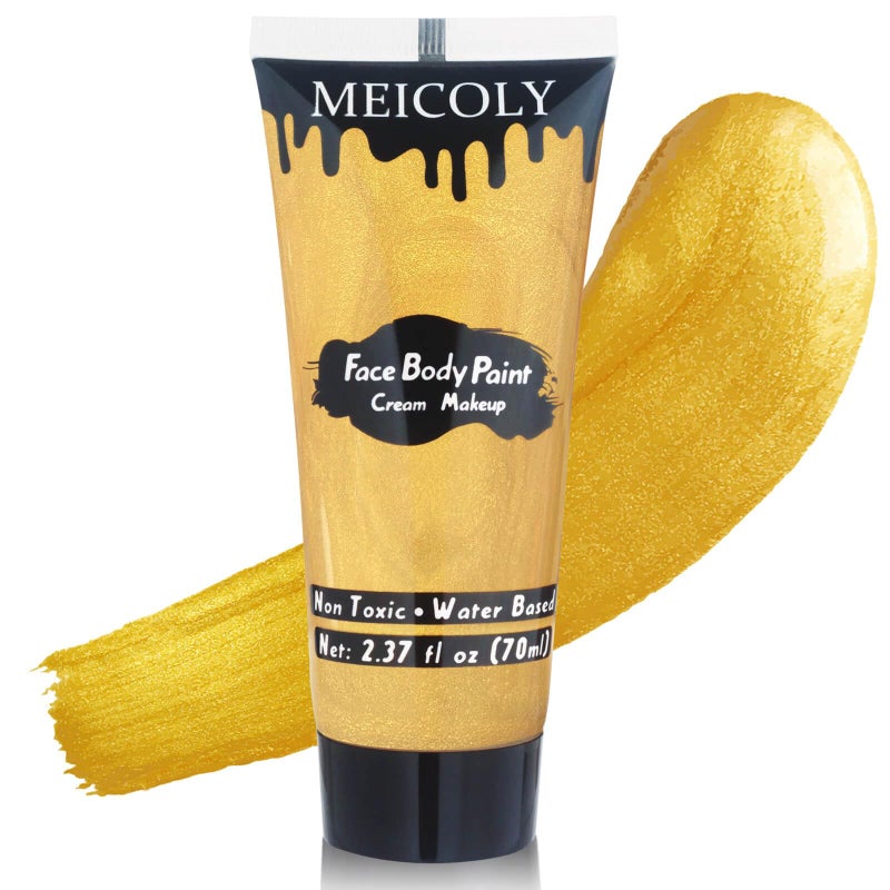MEICOLY MEICOLY Cream Metallic Gold Face Body Paint237Oz Large Tube Water Based Full Body Paint for Adults and ChildrenProfessional Gold Face Paint for Halloween Stage SFX Special Effects Cosplay Makeup