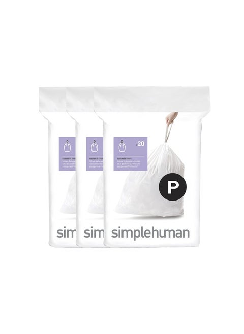 Cw0263 Code P Custom Fit Bin Liner Bulk Pack White Plastic 3 Pack Of 20 Total 60 Liners