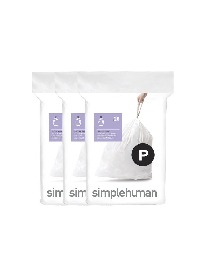 simplehuman - Cw0263 Code P Custom Fit Bin Liner Bulk Pack White Plastic 3 Pack Of 20 Total 60 Liners - Image 1