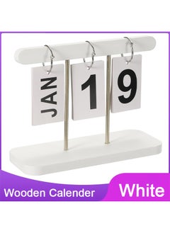 Generic 1 Piece Wood Ornaments Calendar,Wooden Flip Calendar Turn Page Month Date Display for Desk Office Home (White)  - Image 1