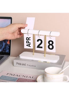 Generic 1 Piece Wood Ornaments Calendar,Wooden Flip Calendar Turn Page Month Date Display for Desk Office Home (White)  - Image 2