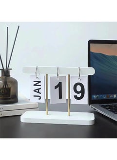 Generic 1 Piece Wood Ornaments Calendar,Wooden Flip Calendar Turn Page Month Date Display for Desk Office Home (White)  - Image 4