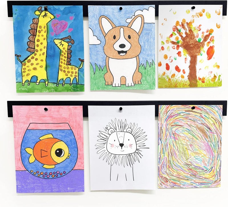 Mitus Picture Hanging System - Display Children Kid's Artwork Frame - 28" Magnetic Bar (Set of 2) Black - Image 1