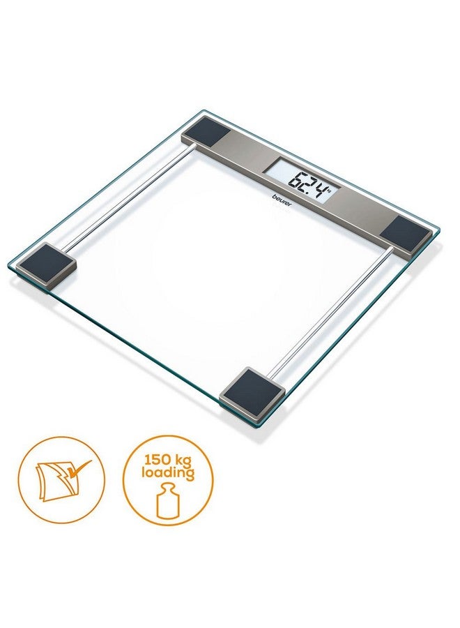Beurer Gs 11 Glass Bathroom Weight Scale With Transparent Lcd Digital Display ,5 Years Warranty, 150 Kilograms  - Image 2