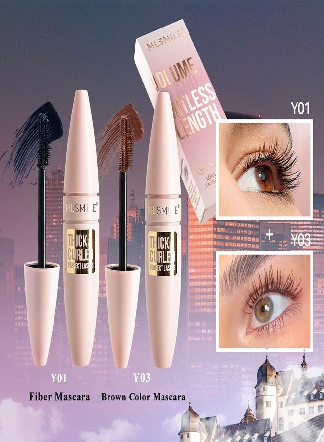SHEEYOON Mascara Colorful Volume and Length, 4D Silk Fiber Mascara, Lengthening and Thickening No Clumping Mascara, Long Thick Smudge- Proof Eyelashes (#1 Styling Base + #3 Brown, 2 Pcs) - Image 2