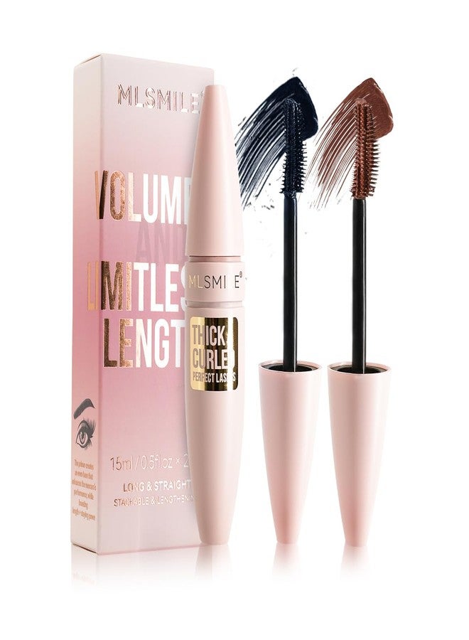 SHEEYOON Mascara Colorful Volume and Length, 4D Silk Fiber Mascara, Lengthening and Thickening No Clumping Mascara, Long Thick Smudge- Proof Eyelashes (#1 Styling Base + #3 Brown, 2 Pcs) - Image 1