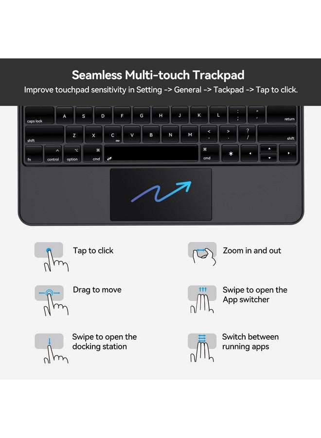 أوسدوم حافظة لوحة مفاتيح AUSDOM Magic-Style لجهاز iPad Air 13(M2) 2024 وiPad Pro 12.9 (الجيل السادس/الخامس/الرابع/الثالث)، لوحة مفاتيح لاسلكية عائمة مغناطيسية قابلة لإعادة الشحن بإضاءة خلفية مع لوحة تتبع متعددة اللمس، لون أسود  - Image 3