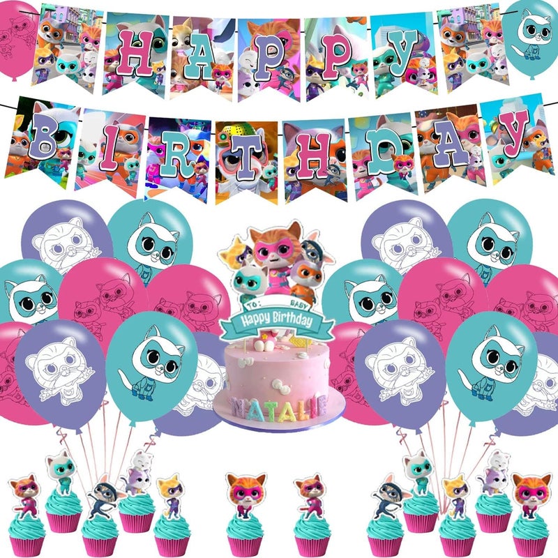 Karg Super Kitties Themed Birthday Party Supplies Cartoon Kitty Balloons Cupcake Cake Toppers Latex Balloons - Image 2