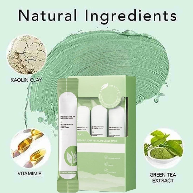 Aspeona 8Pcs Green Tea Purifying Clay Mask Bubble Face Mask for Purifying Deep Cleansing Blackhead Removal Deep Pore Cleansing Moisturizing Skin Firming for Men and Women - Image 4