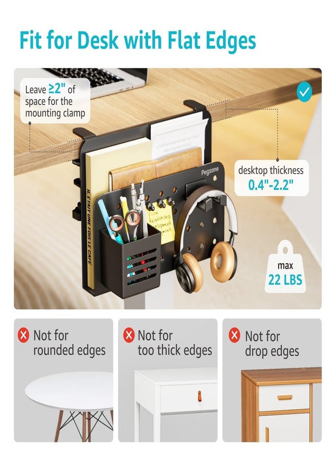 PEGZONE Side Storage Organizer, No Drill Under Desk Laptop Holder, Clamp-on Shelf With Pegboard Accessories, Hanging Mount, Fits Flat Edge Desks 0.4" to 2.2", Black - Image 3