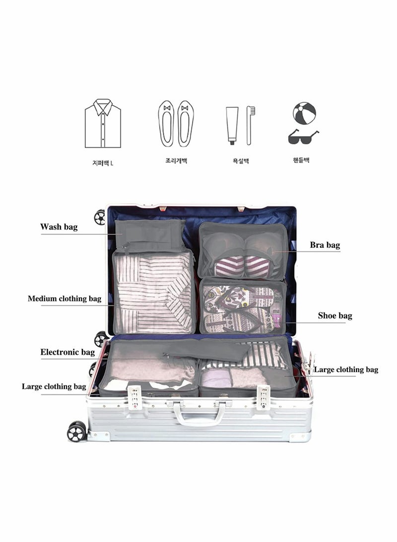 KASTWAVE Packing Cubes for Travel, 7 Set Luggage Organizers with Shoe Bag, Clothes Bag, Electronics Bag, Cosmetics Bag, Made with Wearable Waterproof Fabric, Packing Organizers for Travel Accessories (Gray) - Image 2