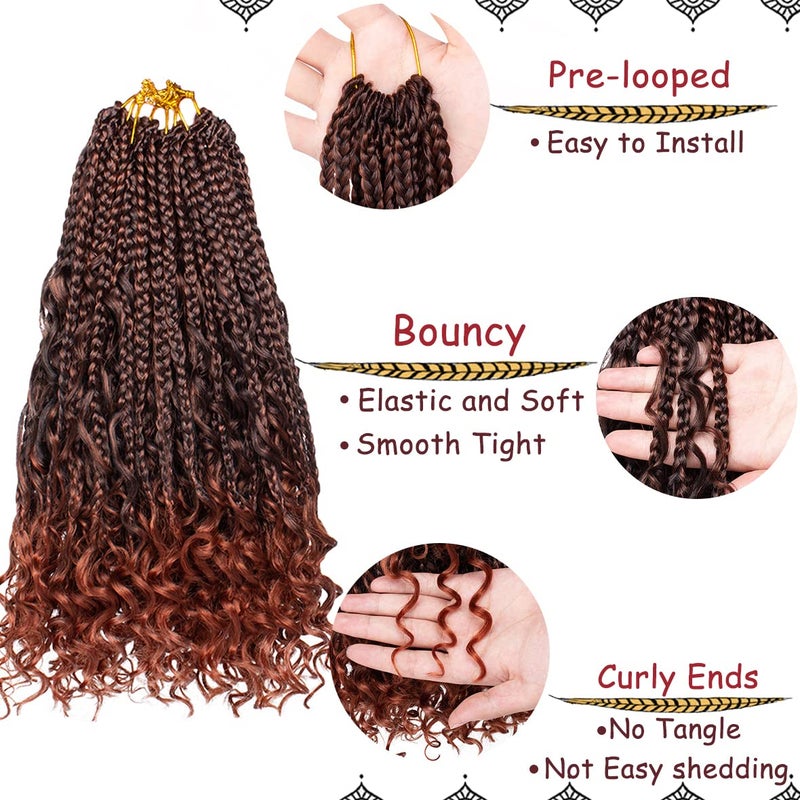 Beverlee 14 Inch Boho Box Braids - 8 Packs Goddess Braids with Curly Ends - Pre-looped Synthetic Crochet Hair for Black Women - 128 Strands - Image 3