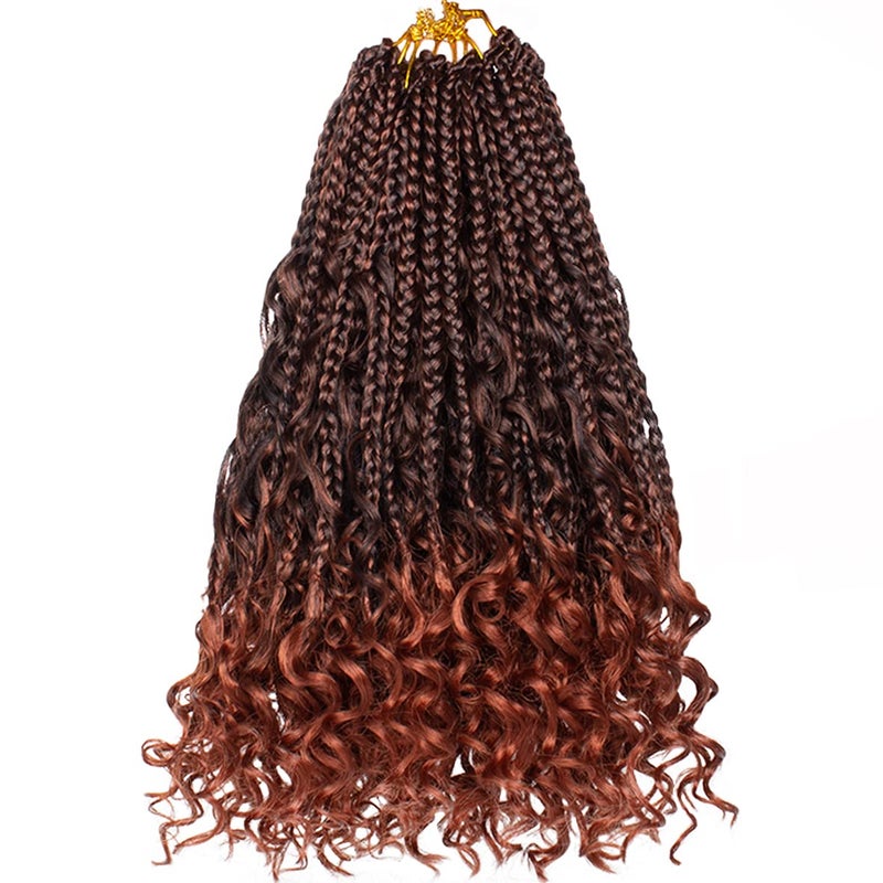 Beverlee 14 Inch Boho Box Braids - 8 Packs Goddess Braids with Curly Ends - Pre-looped Synthetic Crochet Hair for Black Women - 128 Strands - Image 1