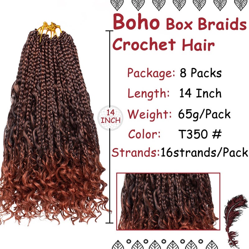 Beverlee 14 Inch Boho Box Braids - 8 Packs Goddess Braids with Curly Ends - Pre-looped Synthetic Crochet Hair for Black Women - 128 Strands - Image 2